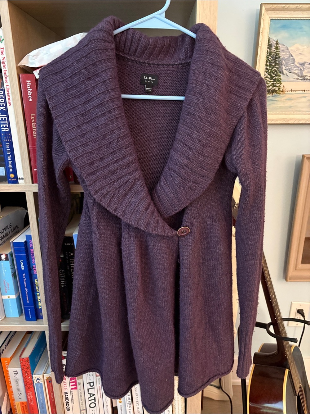 Talula Shawl Collar Button Cardigan in Plum